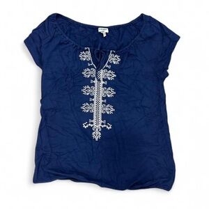 Old Navy Navy Blue Short Sleeve Embroidered Top